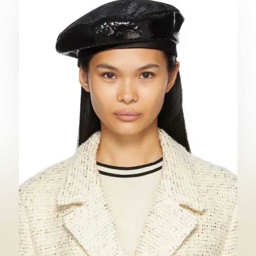Rare Gucci Sequin Satin Bow Black Beret Cap - Picture 2 of 12